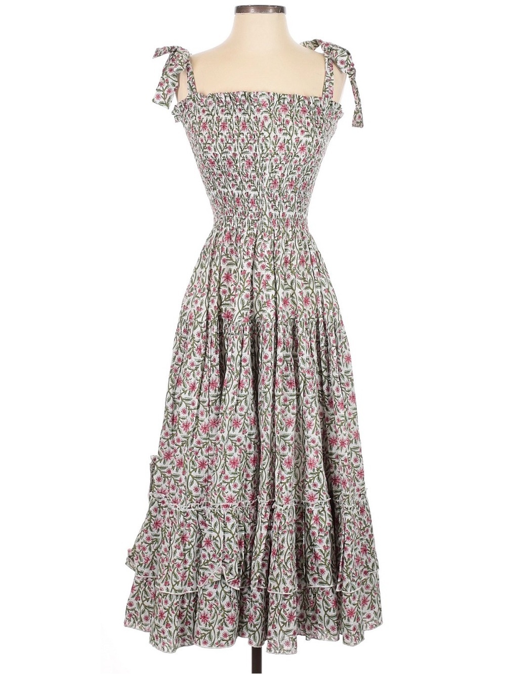 CB POSITANO Floral Smocked Tie Shoulder Dress VGUC